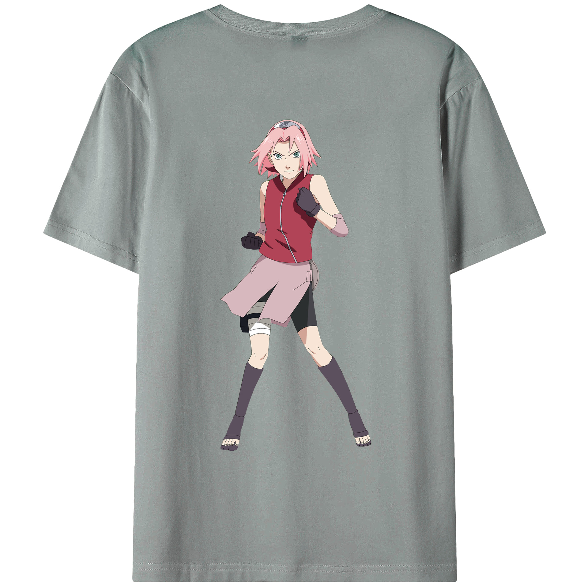 （画像用） NARUTO -ナルト- 春野サクラ Haruno Sakura 綿100％ メンズ半袖Tシャツ（バックプリント） 通気性